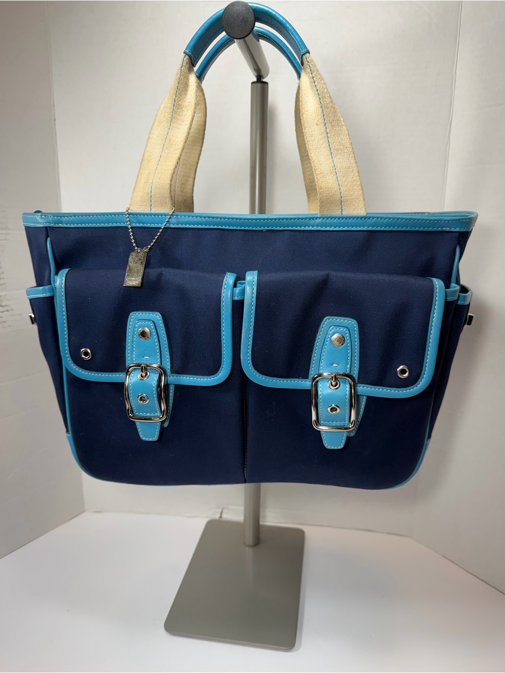 Y2k Coach Spacious Garden Blue Boho Tote Shoulder Bag And Turn Locks